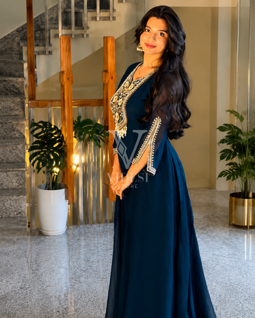 Jennie Heavy Blooming Faux Georgette Anarkali Gown Set with Embroidery