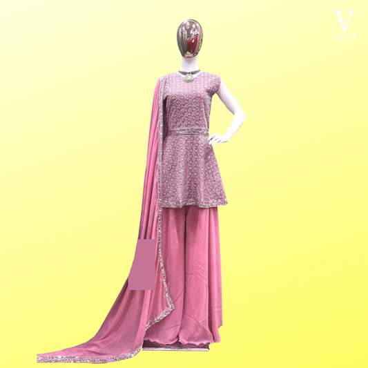 Jewel Blushing Pink Heavy Embroidered Sequined Faux Georgette Suit