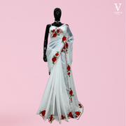 Julia Soft Floral Tabby Silk With Thread Work Saree