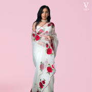 Julia Soft Floral Tabby Silk With Thread Work Saree
