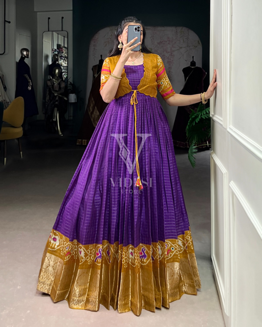Julianne Patola Printed Weaved Tasar Chex Koti Gown