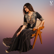 Julieta Elegant Black Embroidered Faux Georgette Kurta and Sharara with Dupatta