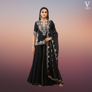 Julieta Elegant Black Embroidered Faux Georgette Kurta and Sharara with Dupatta