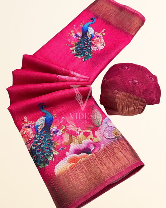 Klarisse Elegant Digital Printed Peacock Saree