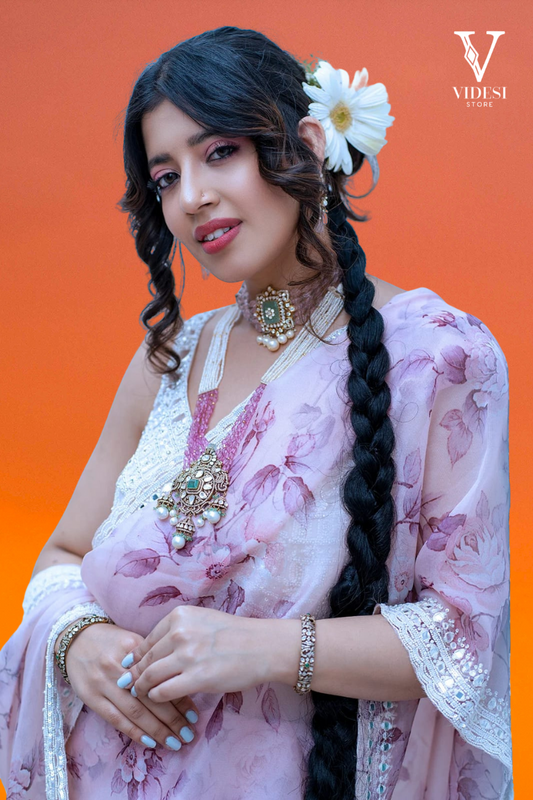 Klea Sophisticated Digital Printed Floral Embroidered Soft Organza Silk Saree