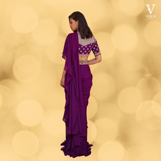 Lara Sleek Faux Georgette Ruffle Saree With Taffeta Silk Blouse