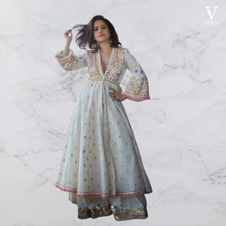 Laura Pristine Faux Georgette With Mirror Handwork Suit With Dupatta