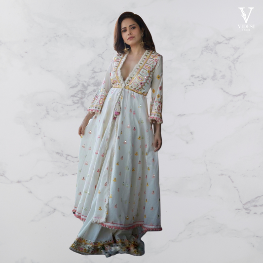 Laura Pristine Faux Georgette With Mirror Handwork Suit With Dupatta