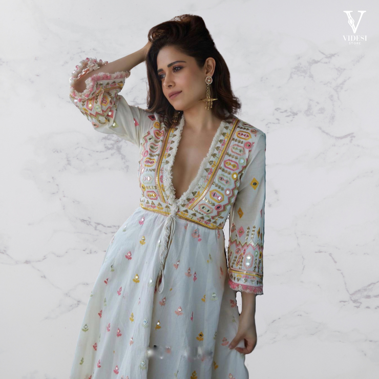 Laura Pristine Faux Georgette With Mirror Handwork Suit With Dupatta