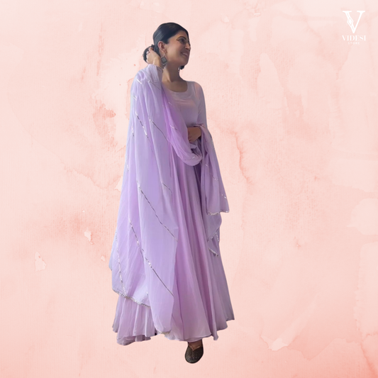 Leanne Stylish Faux Georgette Gown With Heavy Crepe Pent And Dupatta