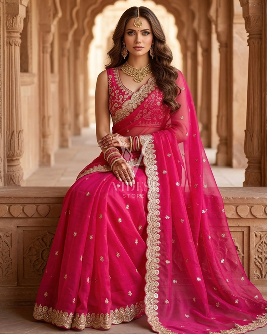 Leslie Satin Silk Saree with Sequin, Jari Dori Embroidery & Cutwork Border