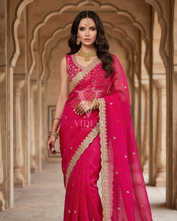 Leslie Satin Silk Saree with Sequin, Jari Dori Embroidery & Cutwork Border