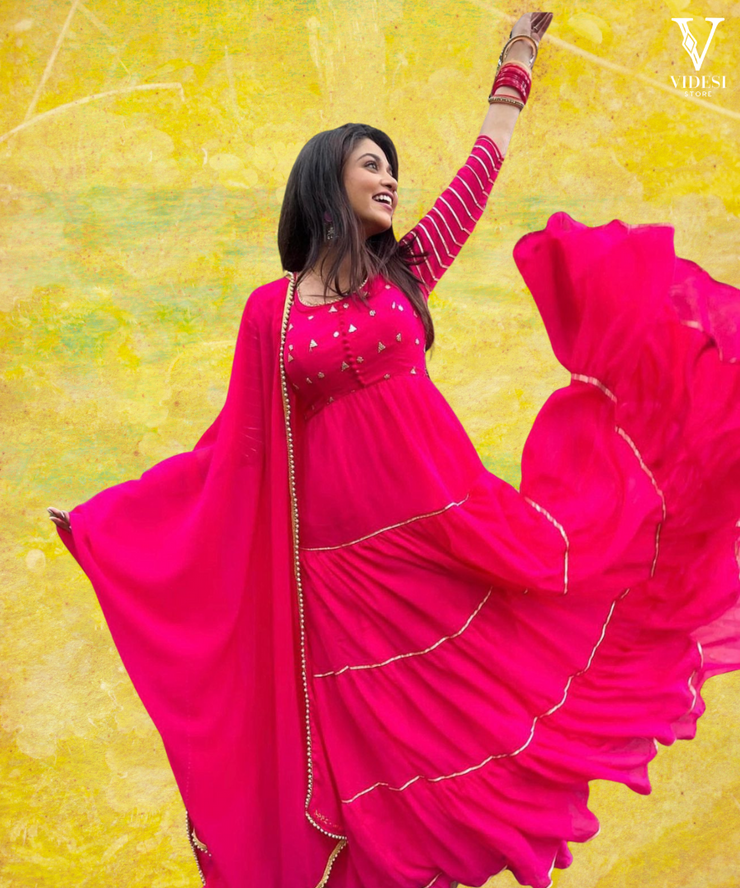Leticia Charming Pink Embroidered Heavy Faux Georgette Gown with Dupatta