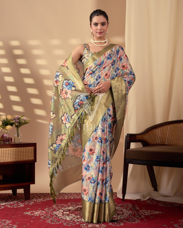 Lira Sophisticated Digital Printed Floral Lichi Silk Saree