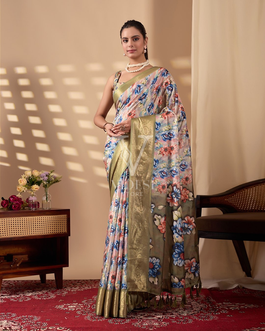 Lira Sophisticated Digital Printed Floral Lichi Silk Saree