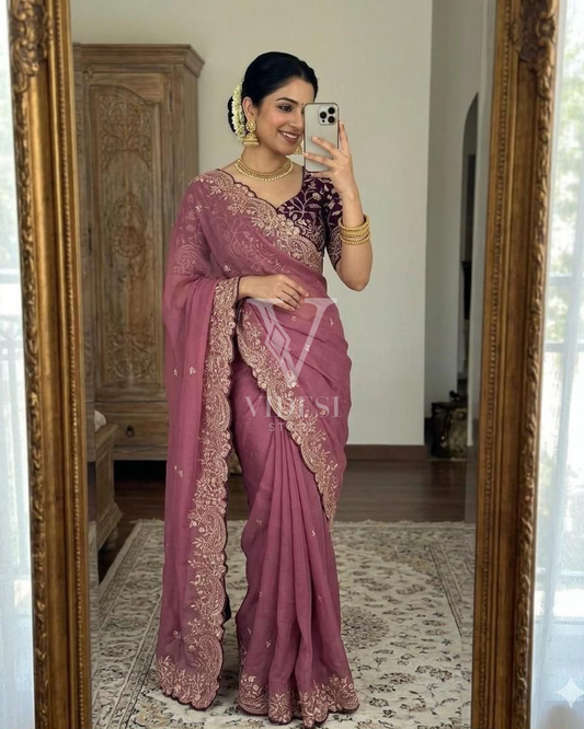 Lisa Star Georgette Saree with Multi Embroidery & Contrast Blouse