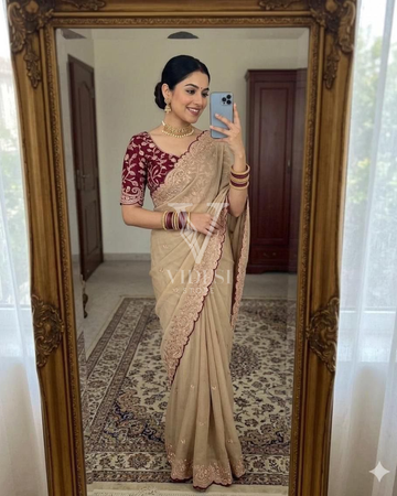 Lisa Star Georgette Saree with Multi Embroidery & Contrast Blouse