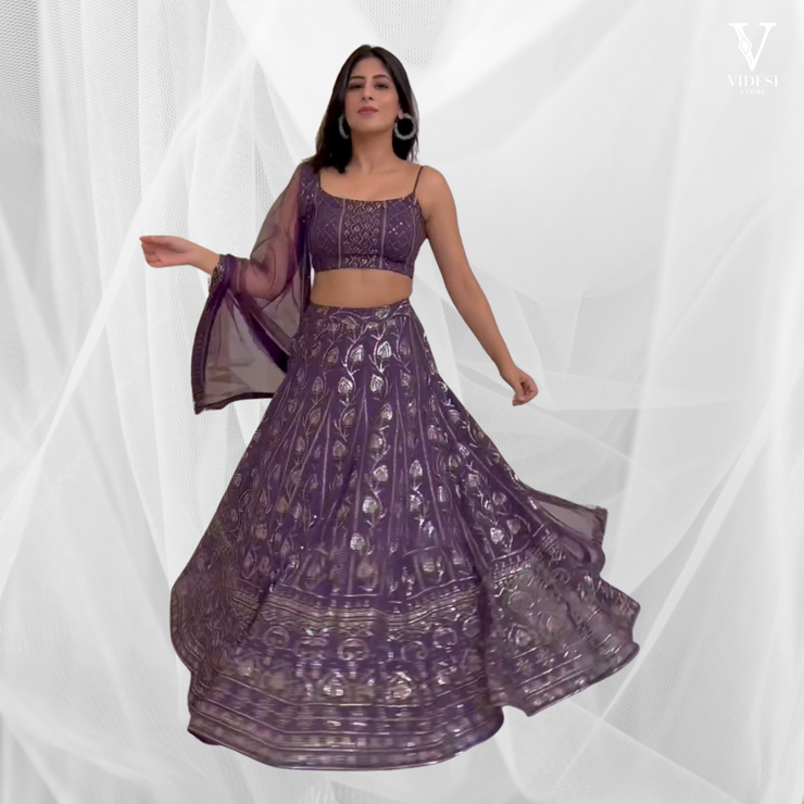 Lizzle Majestic Faux Georgette Thread With Sequined Work Lehenga