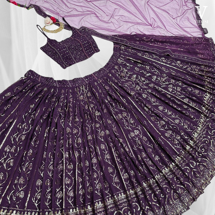 Lizzle Majestic Faux Georgette Thread With Sequined Work Lehenga