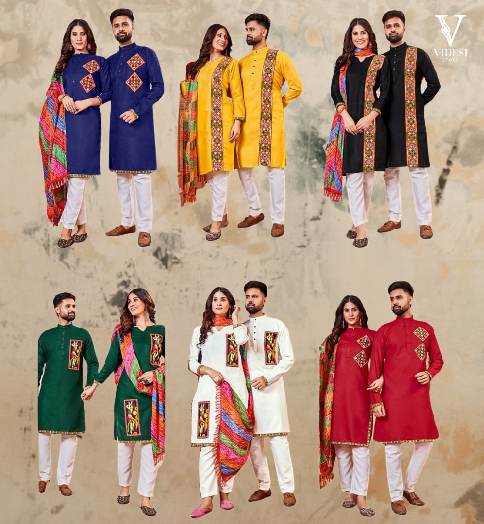 Loren Matching Embroidered Cotton Kurti Set For Men and Women