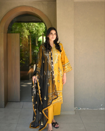Lucia Designer Roman Suit Set with Embroidered Top, Palazzo & Georgette Dupatta