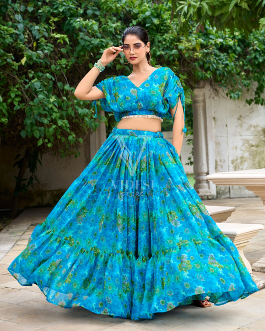 Lydia Floral Printed Chiffon Lehenga