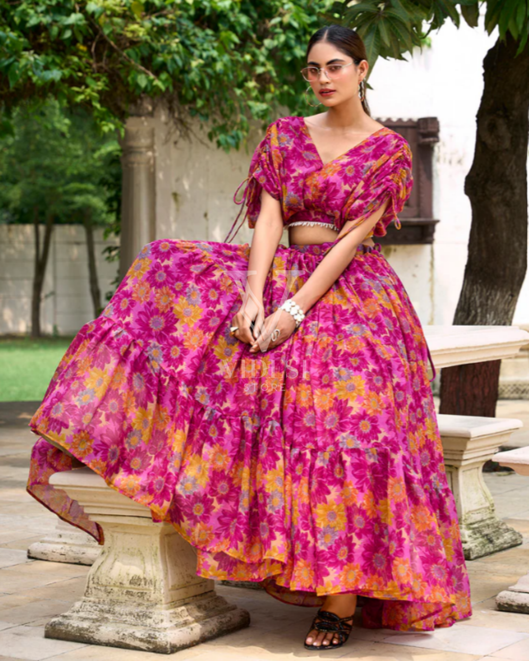 Lydia Floral Printed Chiffon Lehenga