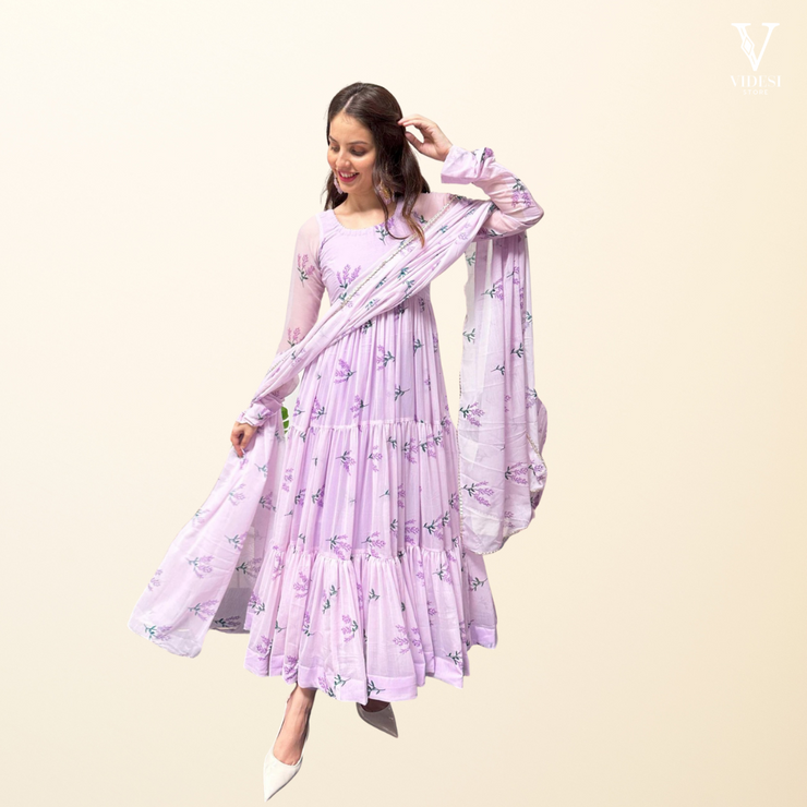 Maggie Digital Printed Heavy Faux Georgette Gown With Micro Cotton Pants