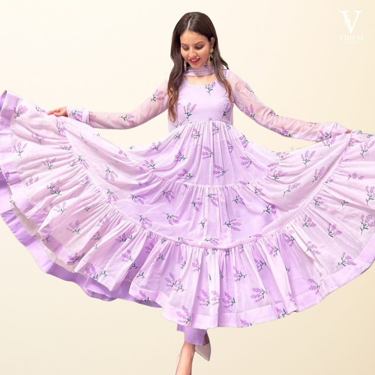 Maggie Digital Printed Heavy Faux Georgette Gown With Micro Cotton Pants