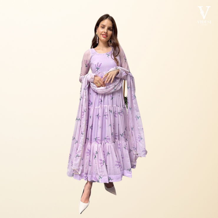 Maggie Digital Printed Heavy Faux Georgette Gown With Micro Cotton Pants