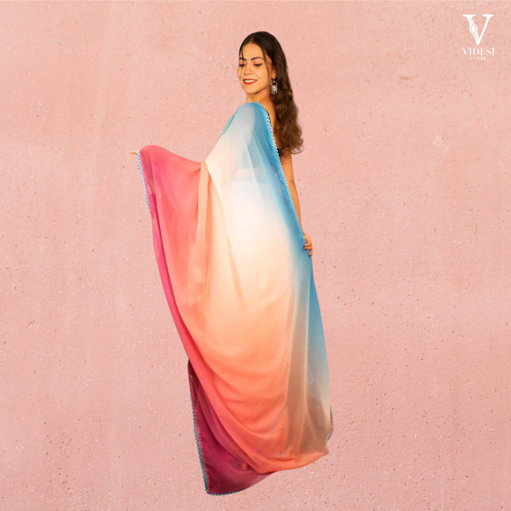 Maria Lively Digital Printed With Fancy Lace Faux Georgette Alia Bhatt Saree