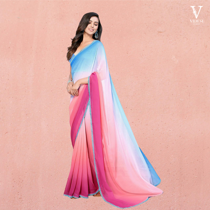 Maria Lively Digital Printed With Fancy Lace Faux Georgette Alia Bhatt Saree