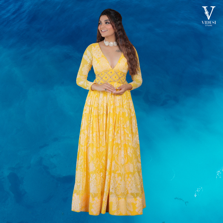 Marianne Sabyasachi Heavy Faux Georgette Gown With Soft Net Dupatta