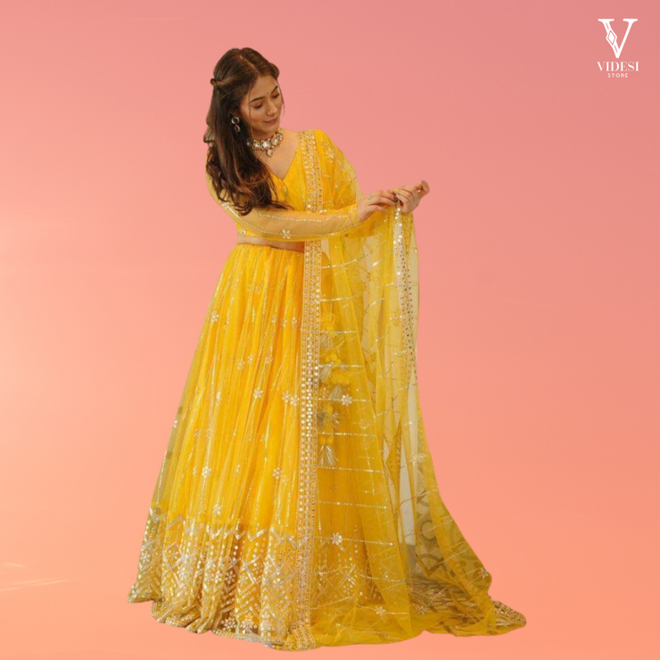 Mariela Radiant Soft Net Embroidered Sequined Lehenga