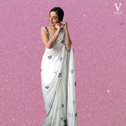 Maris Sophisticated White Embroidered Georgette Saree