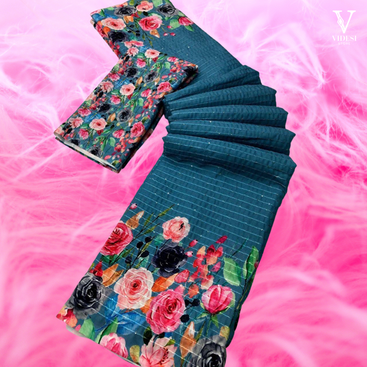 Martina Digital Printed Pure Georgette with Crochet Sequined Saree