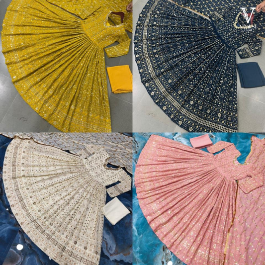 Maureen Premium Sequined Faux Georgette Gown With Micro Cotton Pants