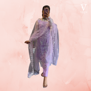 Melania Sophisticated Lavender Soft Satin Net and Micro Cotton Suit with Dupatta