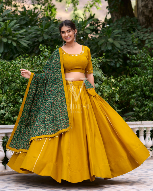 Mercedes Modern Pure Cotton With Real Mirror Hand Work Lehenga