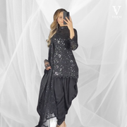Mercedes Classic Black Lace Bordered Embroidered Faux Georgette Suit with Soft Net Dupatta