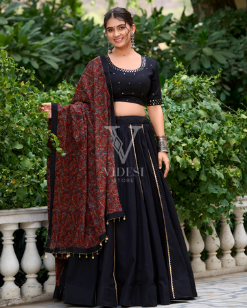Mercedes Modern Pure Cotton With Real Mirror Hand Work Lehenga