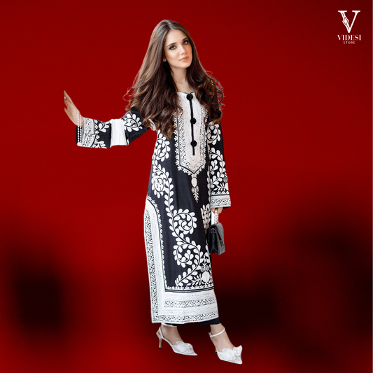 Mhia Elegant Faux Georgette Embroidered Suit With Soft Butter Silk Pent