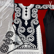 Mhia Elegant Faux Georgette Embroidered Kurti With Soft Butter Silk Pent