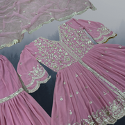 Micaela Blushing Pink Heavy Faux Georgette Embroidered Suit with Soft Net Dupatta