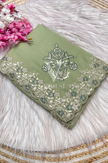 Mika Luxurious Embroidered with Foil Work Mono Silk Saree
