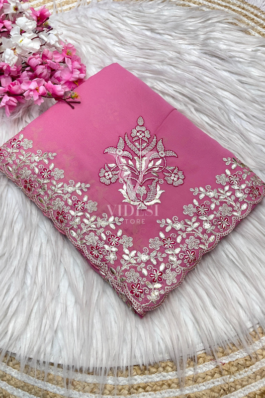 Mika Luxurious Embroidered with Foil Work Mono Silk Saree