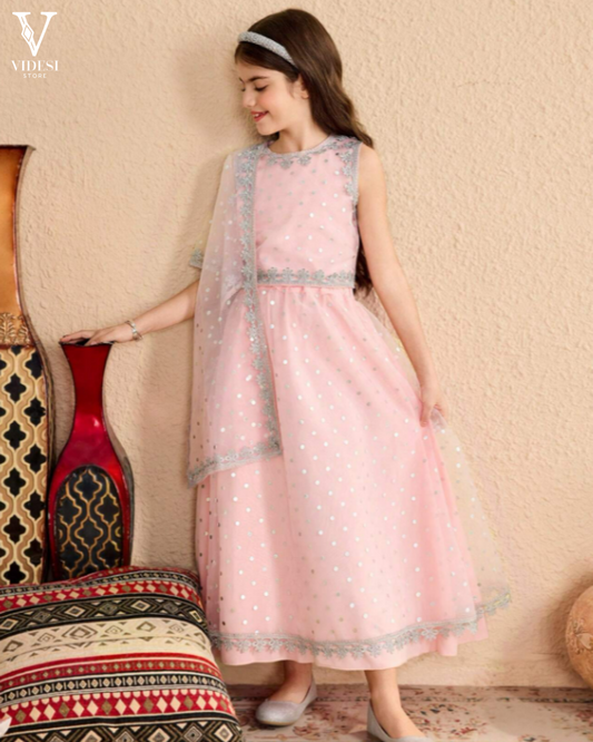 Olga Tween Girls Sleeveless Round Neck Embroidered Top and Skirt Set