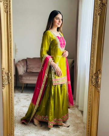 Olga Roman Glass Kurta Set with Real Mirror Work & Kota Checks Dupatta