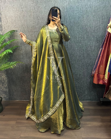 Patricia Premium Silk Jacquard Gown with Heavy Neck Work & Embroidered Dupatta