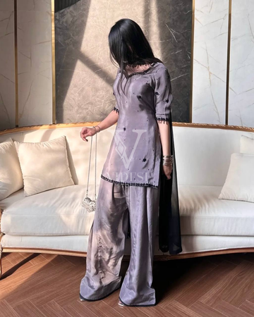 Phoebe Heavy Natural Crep Silk Suit with Tabby Organza Dupatta